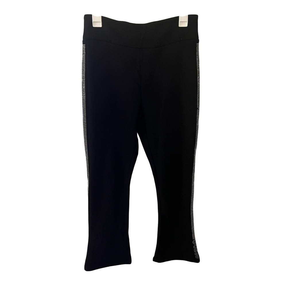Guess NEW Y2K Rubie Rhinestone Flare Leg Fleece Lined‎ Pull on Jet Black Pant M